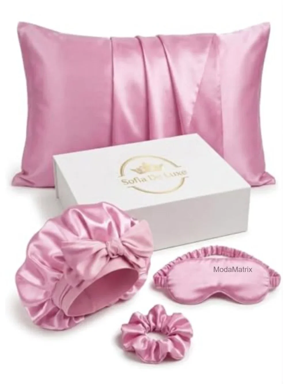 Satin Sleep Set Gift Box with Hair Bonnet, Eye Mask, Pillowcase & Scrunchie